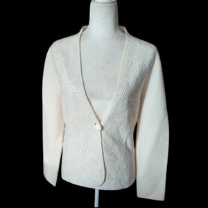 Cream Sequin Merino Wool Cardigan Blazer Quiet Luxury Quality Old Money Sz S
